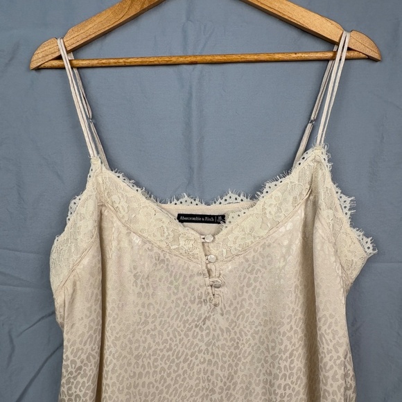 Y2K Abercrombie Fitch Women Satin Cami Sz XL Babydoll Lacey Cottage Fairy 2000s - Picture 2 of 12